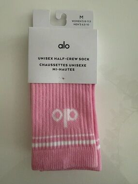 ALO Yoga Pink and White Half-Crew Socks